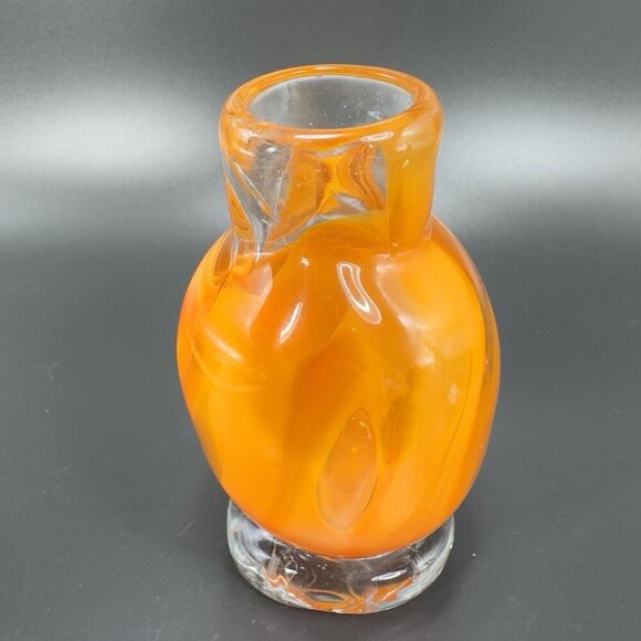Vintage Hand Blown Art Glass Bud Vase Heavy Paperweight Signed Abstract Shape - Picture 7 of 10